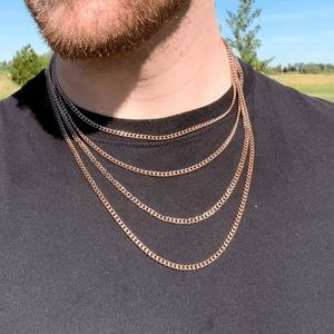 3.5mm 18k Rose Gold Cuban Link Chain Necklace Mens Womens Stainless Steel Choker